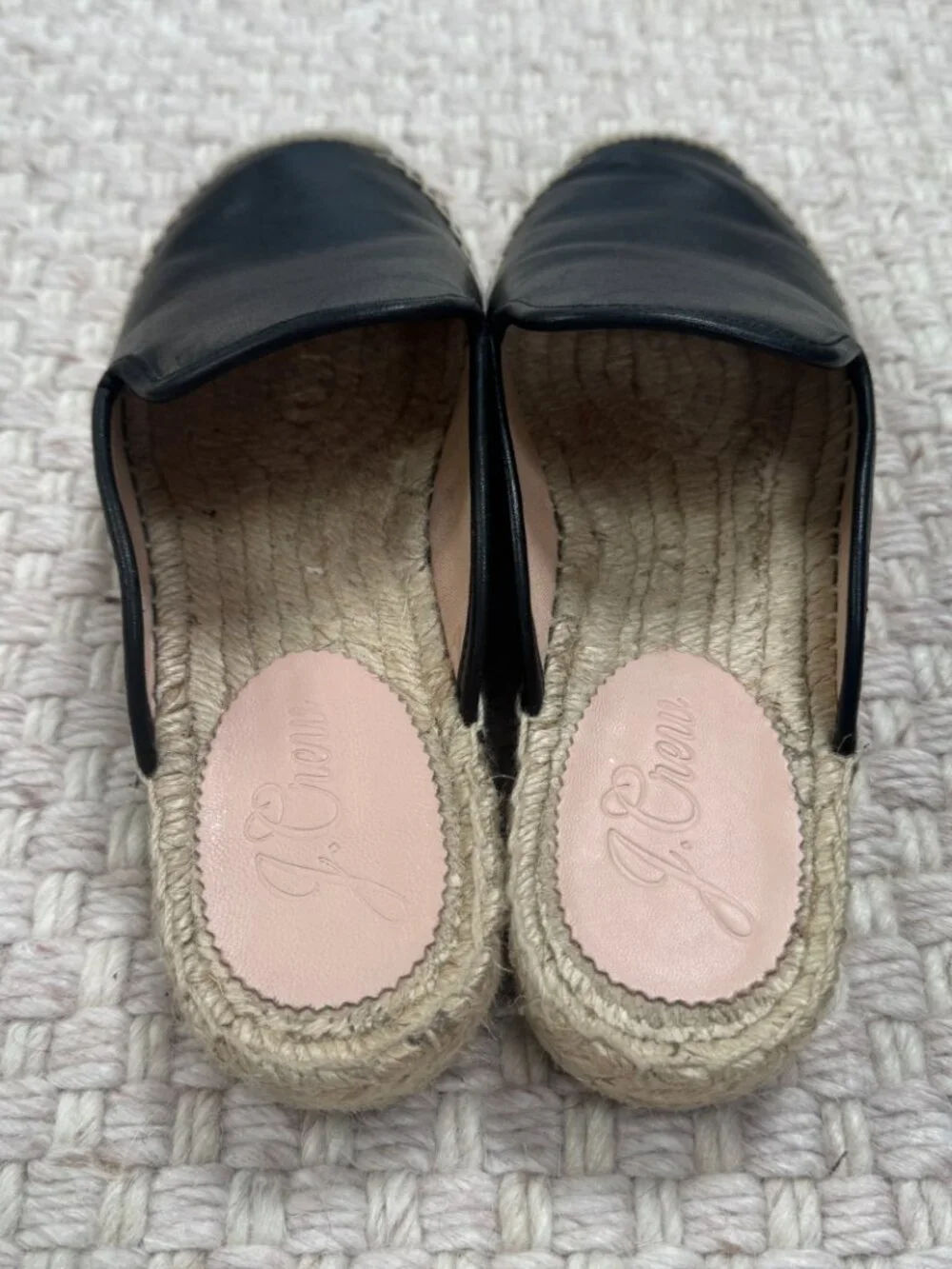 J. Crew Black Leather Slip On Espadrilles Flats Coastal Minimalist Size 7.5